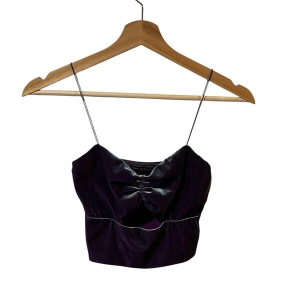 Urban Outfitters Velvet Cutout Crop Top Iridescent Purple SMALL Y2K Grunge Goth - Picture 2 of 8
